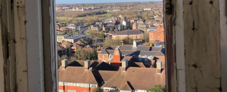 Aerial view of college from nearby Jumbo Tower